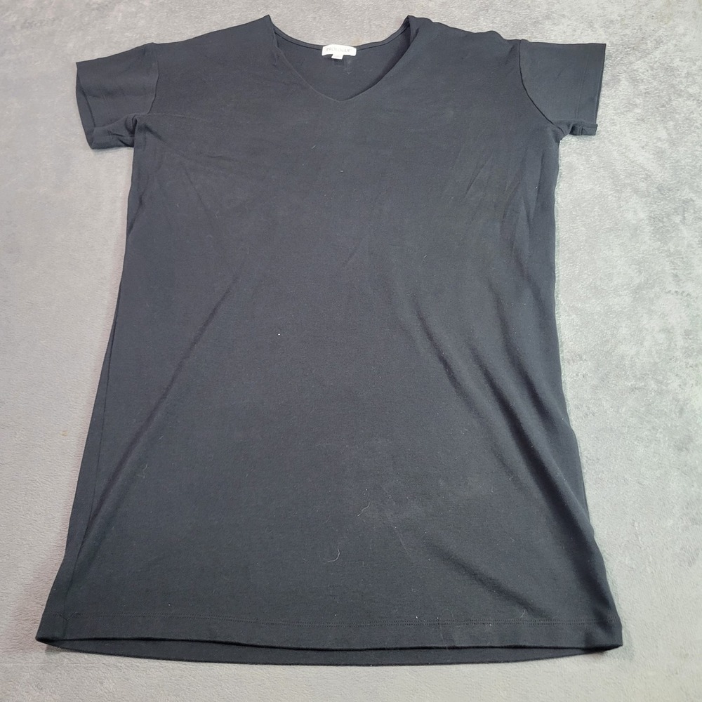 Prologue Tunic Dress Womens Medium Black Ebony V-Neck Short Sleeve F3982 Minimal